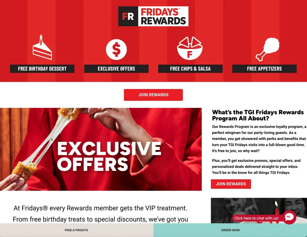 Fridays Rewards page on tgifridays.com
